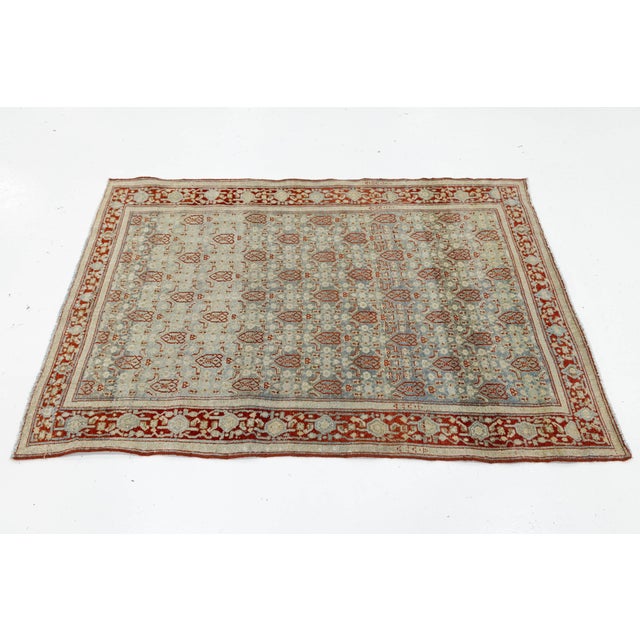 1920s 4x5 Antique North Indian Agra Rug - Pale Celadon & Rust Wool With Floral Motifs For Sale - Image 5 of 7