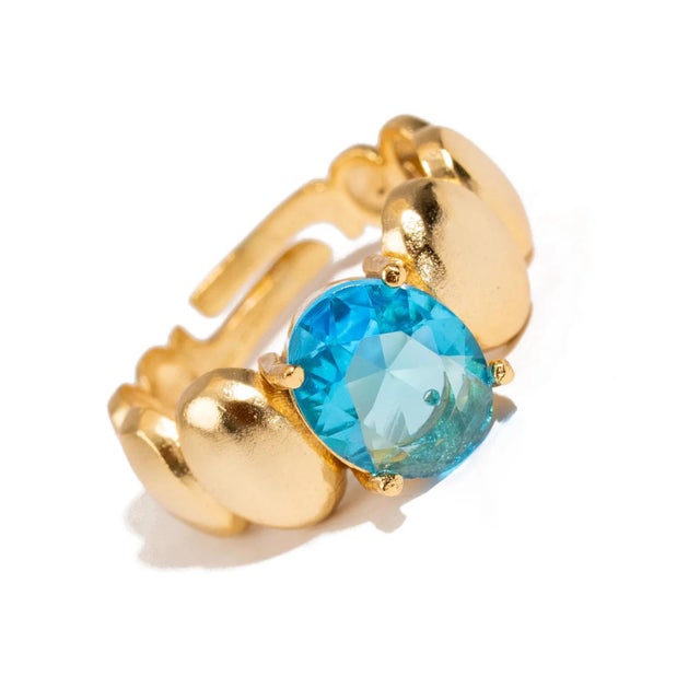 Modern Ocean Glow Blue Topaz Gold Adjustable Ring, Size 4 For Sale - Image 3 of 7