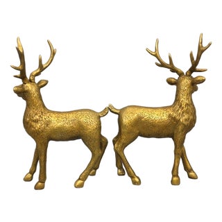 Brass Deer Figurines, a Pair For Sale