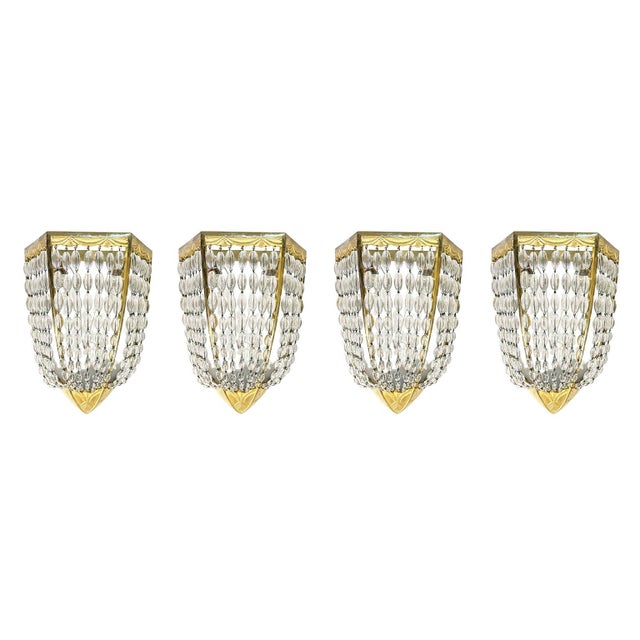 Gold Vintage French Art Deco Wall Lamps in Gilded Bronze and Crystal, 1920, Set of 4 For Sale - Image 8 of 8