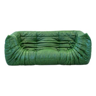 Togo Sofa in Green Leather by Michel Ducaroy, 1970s For Sale