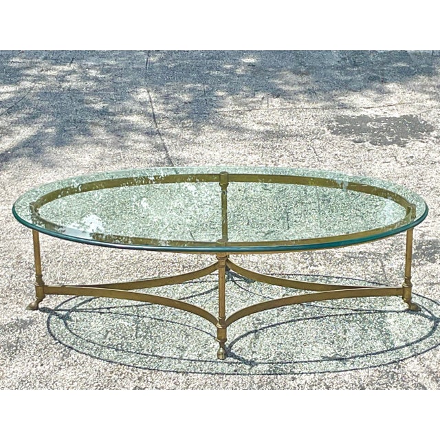 Metal Vintage Regency Oval Brass Claw Foot Coffee Table For Sale - Image 7 of 10
