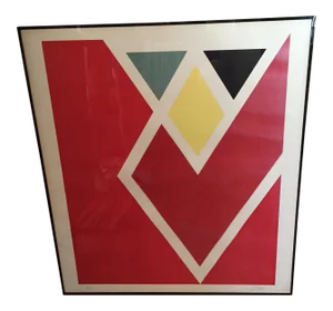Vintage Larry Zox Diamond Drill Scarlet Serigraph 26" X 23" X 1"