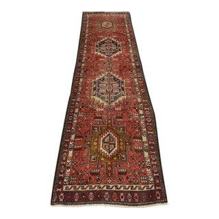 Karajeh Runner 3’2” X 10’2” Red Wool Semi-Antique Tribal Hand-Knotted Rug For Sale