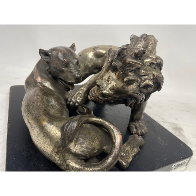 1920s C. Ganci, Fight Between Lion and Tiger, 1920s, Silver Sculpture For Sale - Image 5 of 15