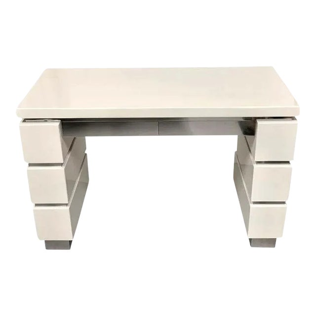 1980s Lacquer and Chrome Vintage Desk For Sale