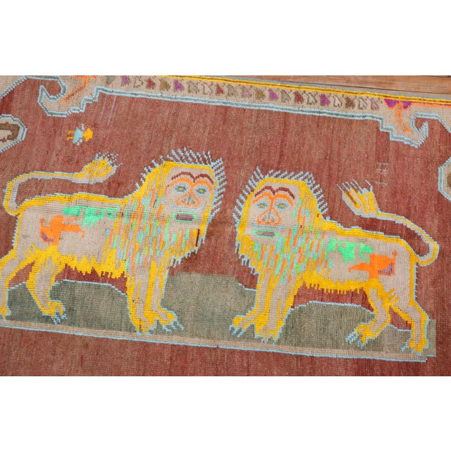 Mid 20th Century Mid 20th Century Colorful Lion Pictorial Turkish Accent Rug For Sale - Image 5 of 18