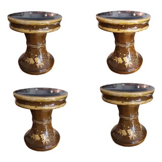 1950s Post-War Chinese Koi Fish Glazed Art Pottery Garden Patio Toadstool Stool For Sale