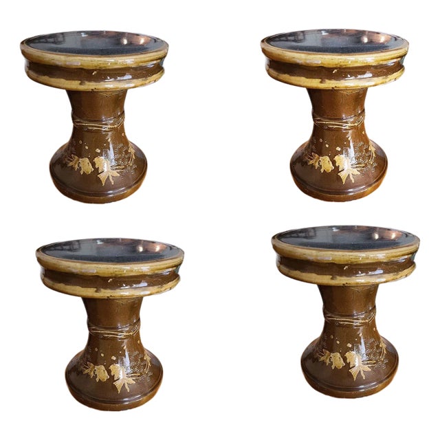 1950s Post-War Chinese Koi Fish Glazed Art Pottery Garden Patio Toadstool Stool For Sale