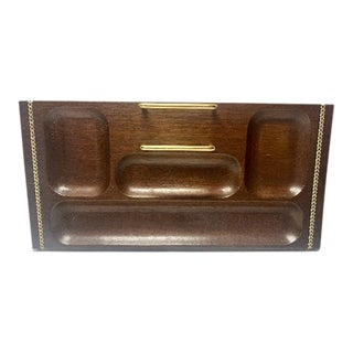 1970s Mid-Century Wood and Brass Dresser/Desk Caddy Valet by Swank For Sale