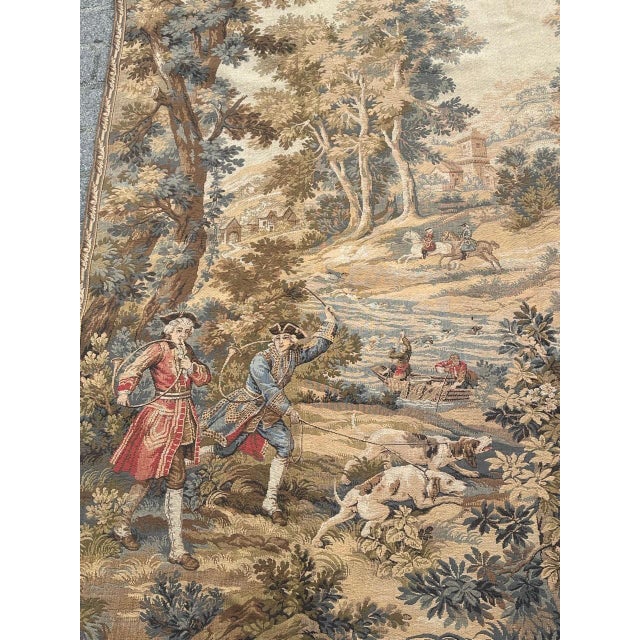 Vintage French Aubusson Jacquard Tapestry Hunting with Hounds, 1970s For Sale - Image 4 of 18