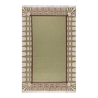 Part & Parcel Goods Wool Tassel Rug, 9' x 12', Sage, Chocolate and Eggshell For Sale