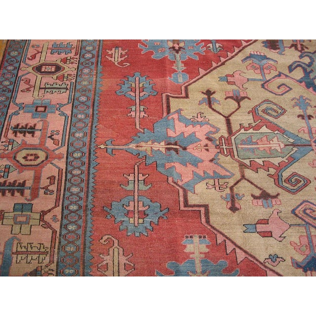 Late 19th Century 1880s Red Medallion Antique Persian Serapi Rug 10" X 13'4" Handknotted Wool Carpet For Sale - Image 5 of 6