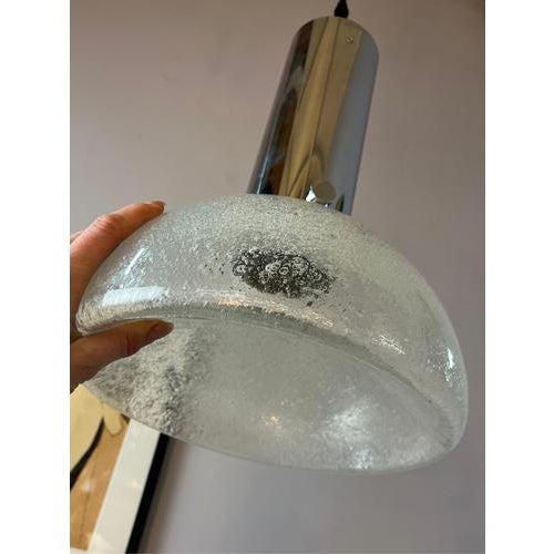 Chrome and Frosted Glass Pendant Lamp by Herbert Proft for Limburg For Sale - Image 3 of 11