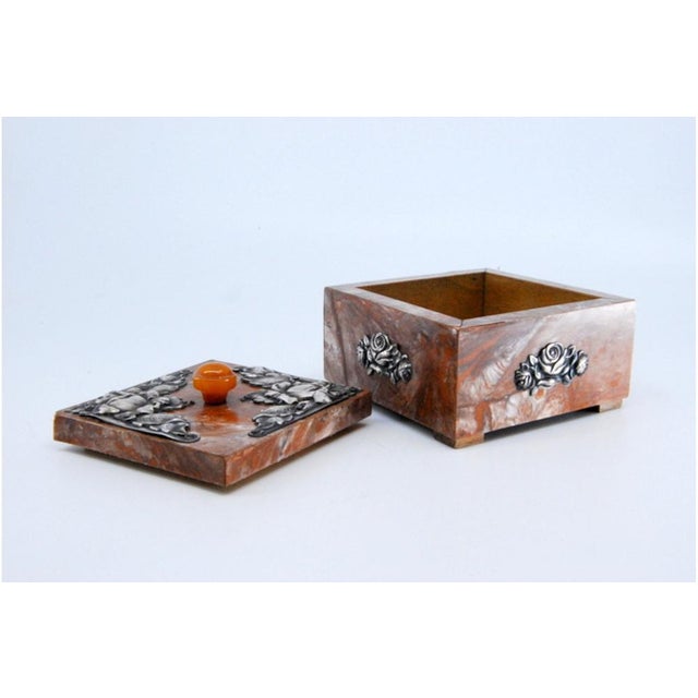 Wooden Jewelry Box with Silver Applications on Lid For Sale - Image 4 of 11