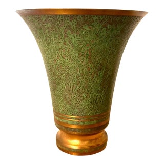 Signed Carl Sorensen Art Deco Verdigris Bronze Trumpet Vase Model No. 1262 Circa 1925 - 1935 For Sale