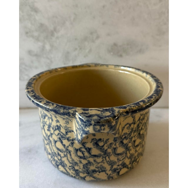 Farmhouse Vintage Robinson Ransbottom Blue Spongeware Bean Pot For Sale - Image 3 of 8