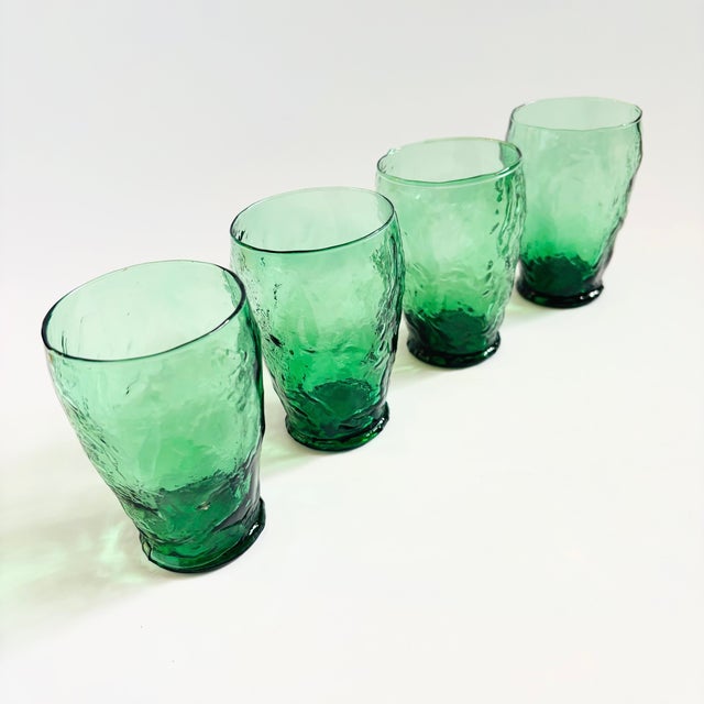 Mid-Century Modern Mid Century Green Crinkle Glass Tumblers - Set of 4 For Sale - Image 3 of 12