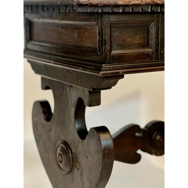 Early 19th Century Italian Renaissance Carved Oak Trestle Base Table With Patina For Sale - Image 10 of 12
