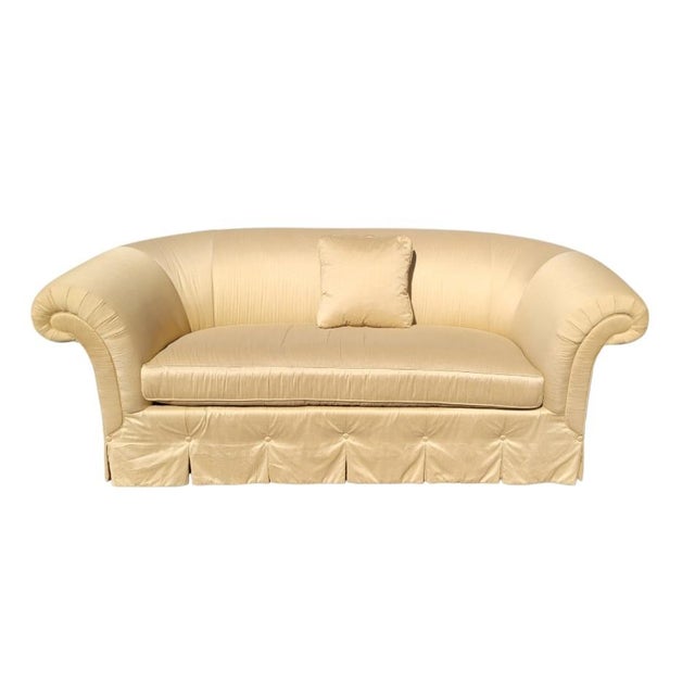 Beautiful Custom Made Sofa in a Safron Color Light Gold Fabric For Sale - Image 12 of 12