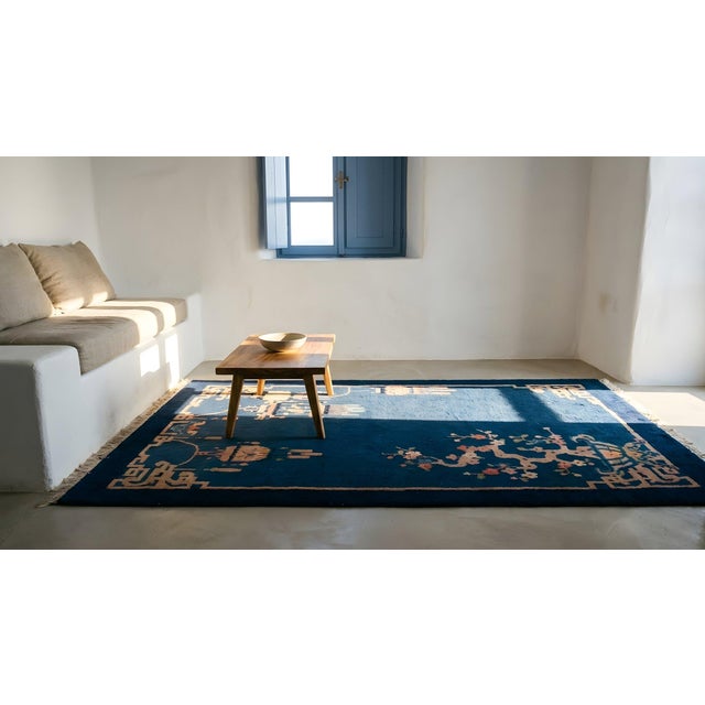 Marvelous Blue Color With Asymmetric Patterns Antique Chinese Art Deco Rug For Sale - Image 15 of 17