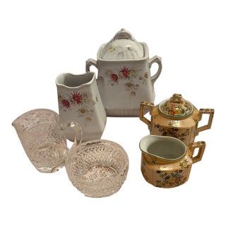 Collection of Pretty Antique & Vintage Creamer Sets: 1970 Waterford, 1880 Powell Bishop Ironstone, 1930 Trico Ngoya For Sale