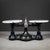 ABOUT A counter top mercantile or pharmacy balance scale having an enameled cast iron frame and dual milk glass trays....