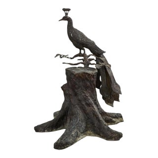 Maitland Smith Bronze Peacock Drinks Table Plant Stand Sculpture For Sale