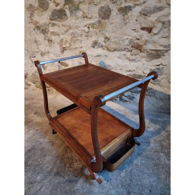 Wood Mid-Century French Walnut Serving Trolley with Casters, 1950s For Sale - Image 7 of 14