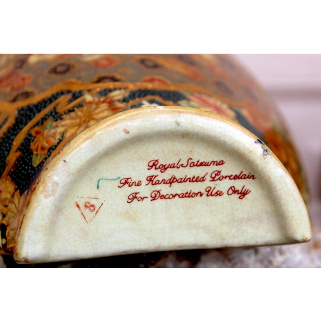 Pair of Vintage Japanese Royal Satsuma Wall Pocket Vases - Hand-Painted Porcelain Fan-Shaped With Geisha & Floral Motifs For Sale - Image 17 of 18