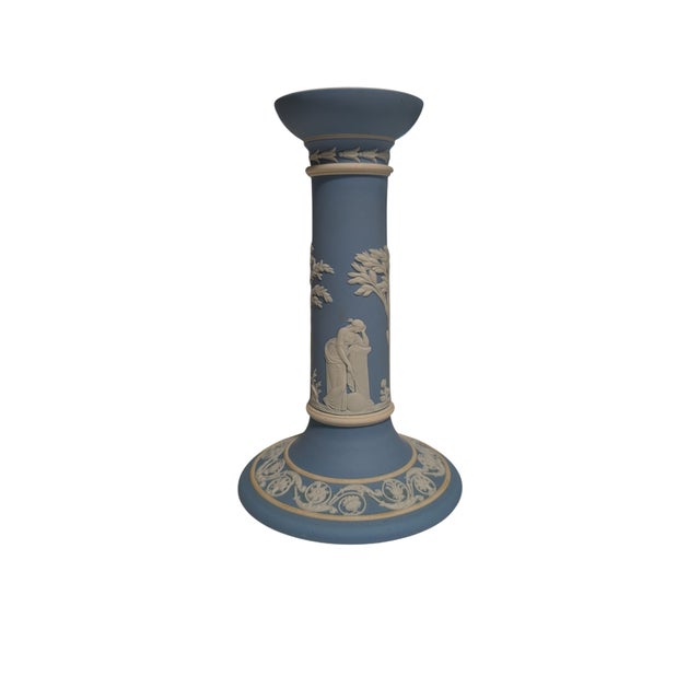 Grand Tour Antique Wedgwood Light Blue Dipped Jasperware Candlestick Circa 1895 For Sale - Image 3 of 7