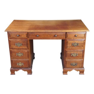 1970s Mid Century Cherry American Colonial Style Kneehole Office Writing Desk 47" For Sale
