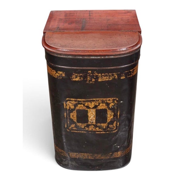 Chinese Huge Antique Chinese Tole and Hardwood Tea Caddy For Sale - Image 3 of 7