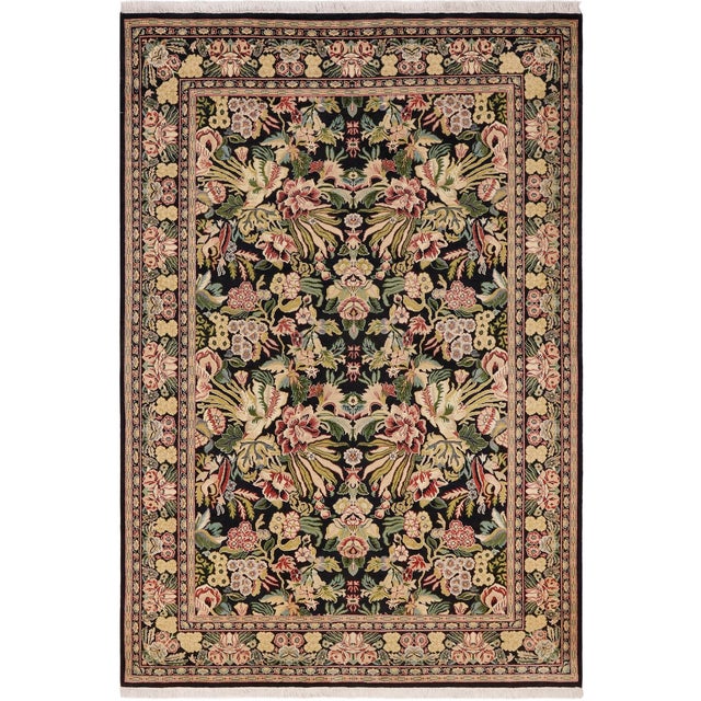 Art Nouveau 1990's Pak-Persian Black/Beige Wool Rug - 6'0'' X 9'2'' For Sale - Image 9 of 9