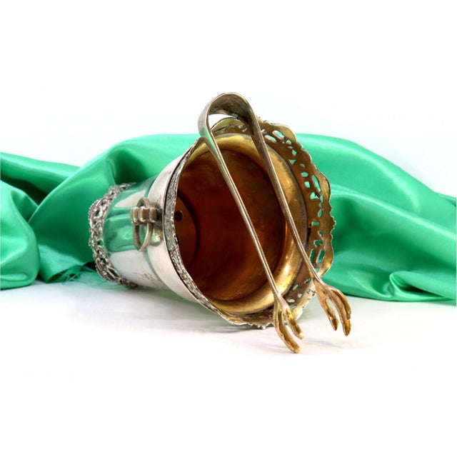Ice Bucket with Silver Tongs and Ring-Shaped Handles For Sale - Image 5 of 7