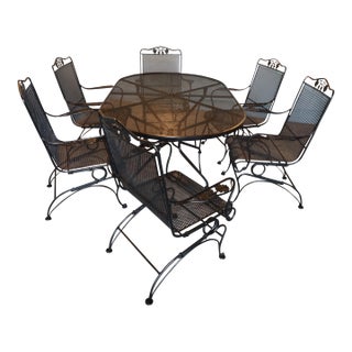 Midcentury Russell Woodard Briarwood Wrought-Iron Patio Dining Set, 7 Pieces, Attributed For Sale
