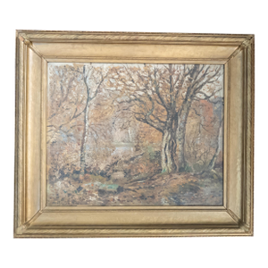 19th or 20th Century American Impressionist Wooded Landscape Painting, Signed Illegibly