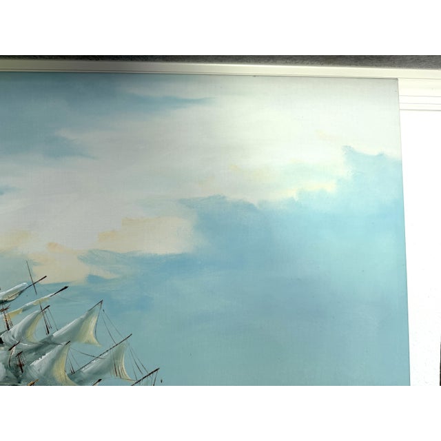 Impressionist Late 20th Century Listed Artist Hewett Jackson Original Oil Painting | Tall Ship Seascape | Large For Sale - Image 3 of 15