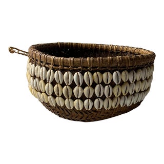 1920s Antique Large African Cowrie Sea Shell Basket For Sale