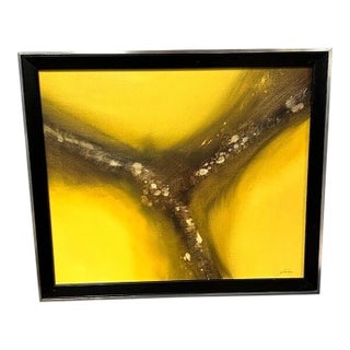 Tim Atmar Signed Original Modern Yellow Ethereal Bird Framed Oil Painting For Sale