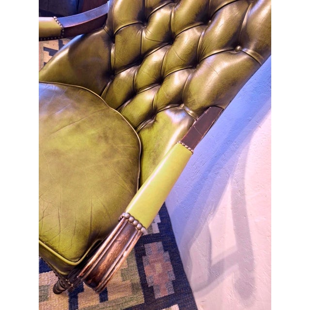 Olive Green Tufted Leather Chesterfield Library Chair, 1970s For Sale - Image 9 of 12