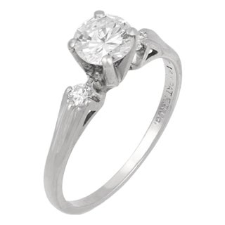 Vintage Diamond 14k White Gold Engagement Ring, Size 8.75 For Sale
