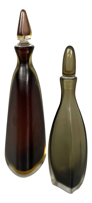 Italian Modern Red and Gray Murano Glass Bottles with Caps attributed to Venini, 1990s, Set of 2