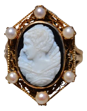 The Harper: Antique Cameo Ring set with Pearls