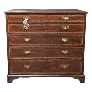 Late 19th Century English Mahogany Satin Banded 5 Drawer Chest on Bracket Feet For Sale