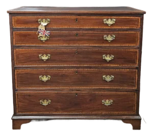 Late 19th Century English Mahogany Satin Banded 5 Drawer Chest on Bracket Feet