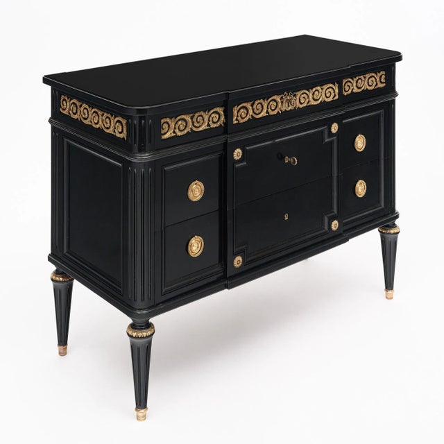 French Louis XVI Ebonized Chest of Drawers For Sale - Image 3 of 9