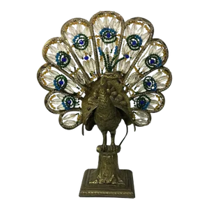 Art Deco Czech Bronze and Crystal Beaded Peacock Table Lamp