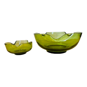 Green Glass Chip & Dip Set, Vintage