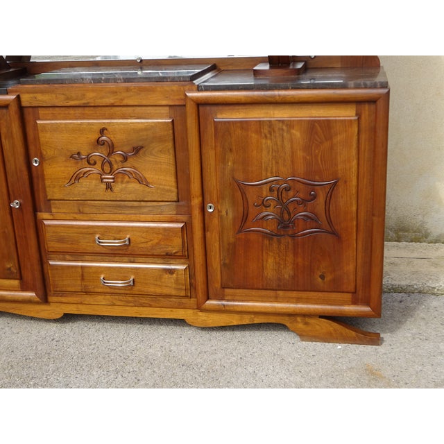Large Vintage Sideboard in Walnut and Black Marble, 1950s For Sale - Image 11 of 18